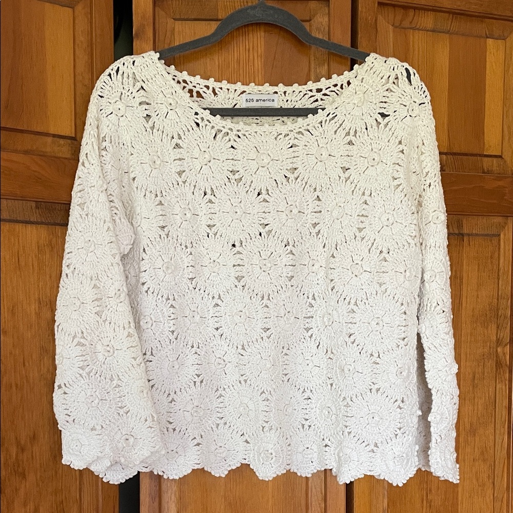 525 America Floral Crochet Blouse in Cream
